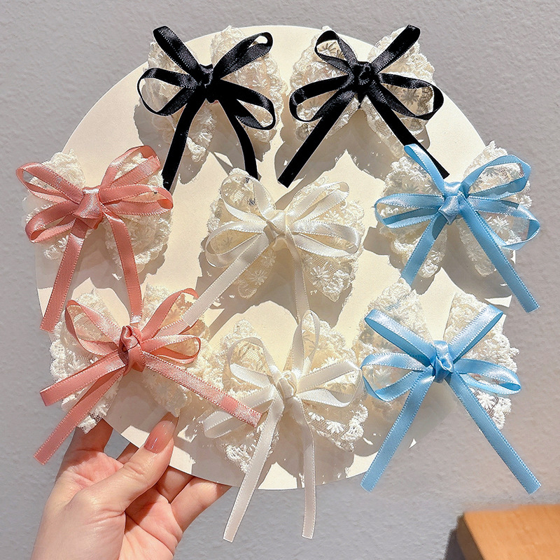 Travel Accessories For Elderly - 2Pcs Elegant Lace Bow Hairpins Women