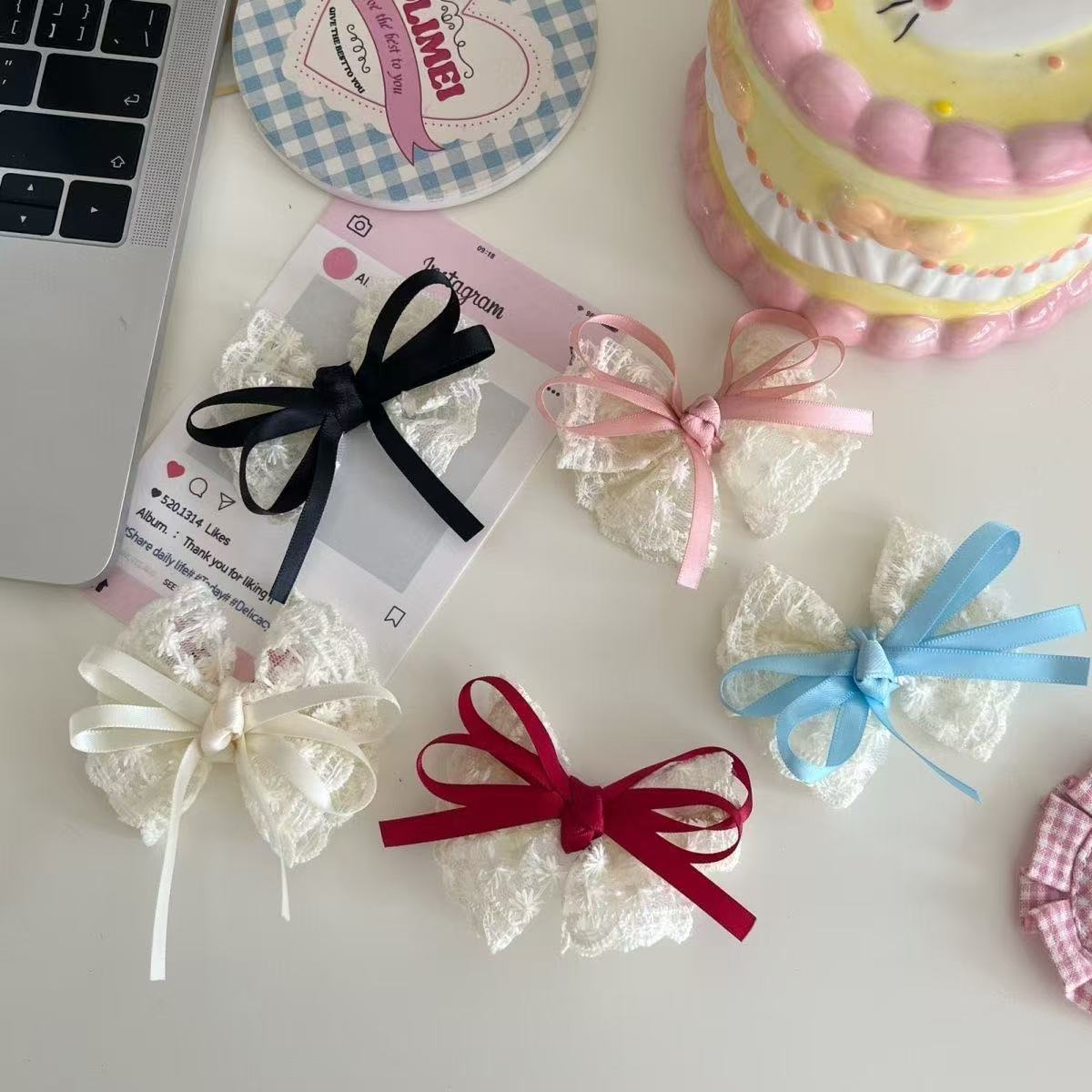 2Pcs Elegant Lace Bow Hairpins - Travel Accessories For Elderly 评论和价格